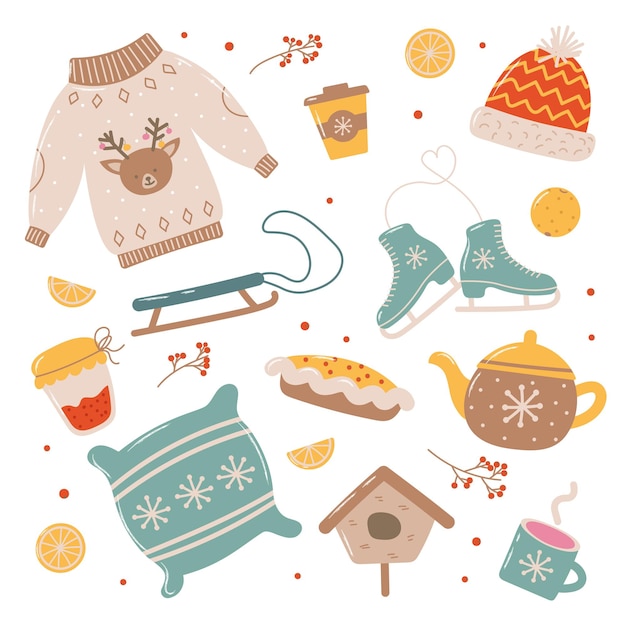 vector winter set of elements and objects