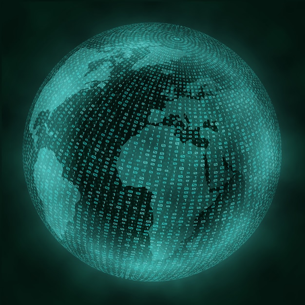 virtual globe with binary code.
