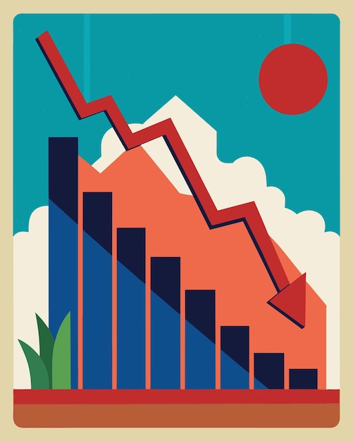 a visual depiction of an economic slump with a downward trend in the graph representing a decrease