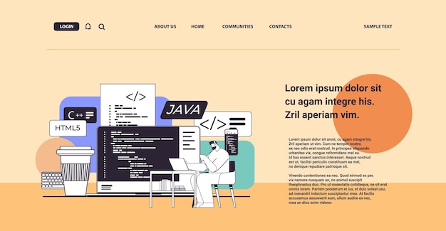 web developer creating program code on laptop screen development of software and programming concept