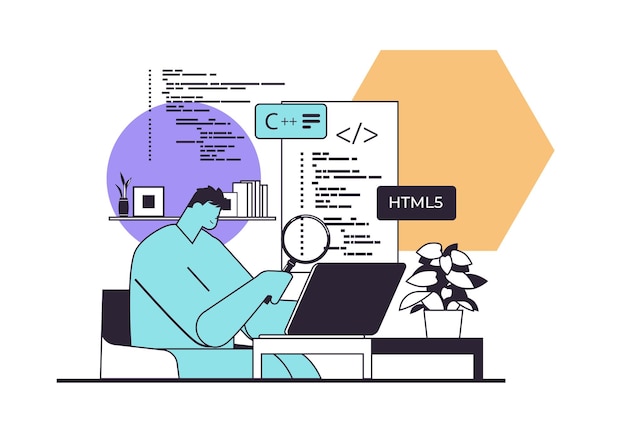 web developer creating program code on laptop screen development of software and programming concept