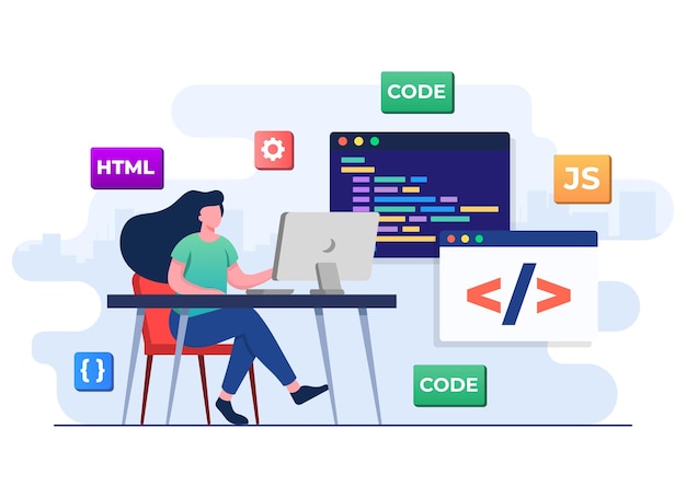 web developer wiring code or program