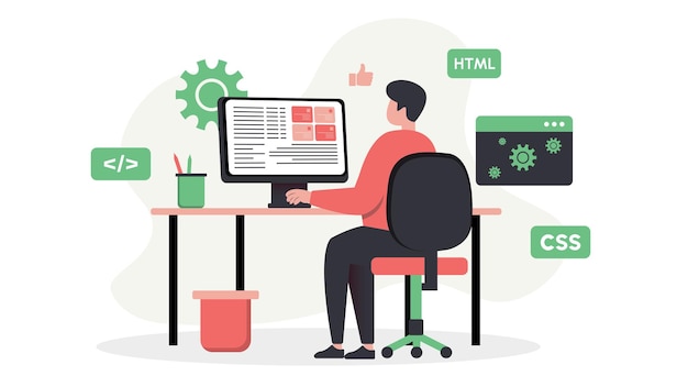 web developer working on computer coding interface html css modern workspace concept