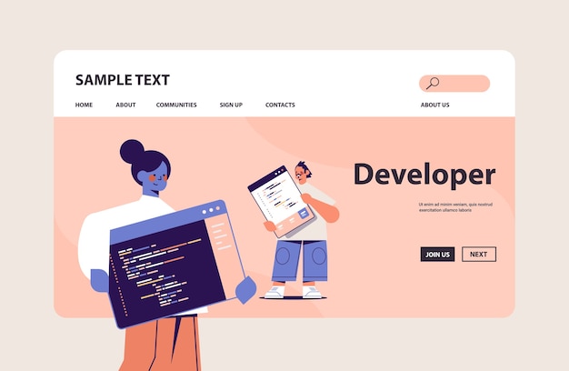web developers couple creating program code development of software and programming concept  copy space