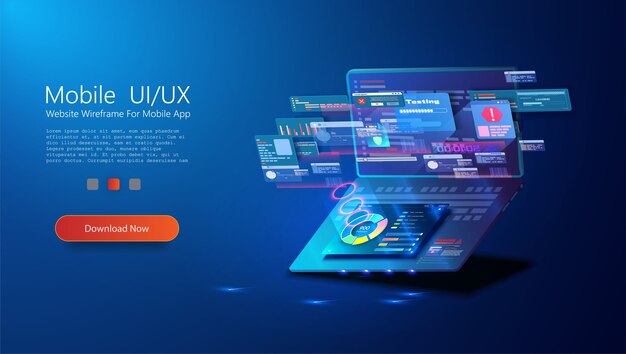 web development application design coding and programming on laptop on isolated background adaptive layout internet page or web interface on screen programming crossplatform code testing vector