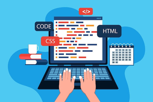 web development and coding programming code on screen laptop concept