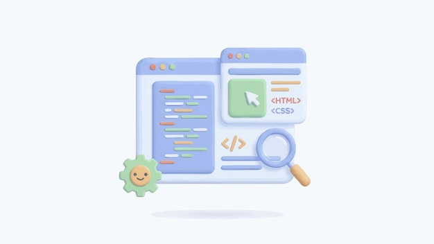 web development and coding workflow with 3d elements