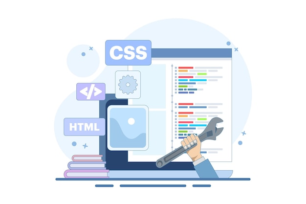 web development concept or programming languages or programmer developing website