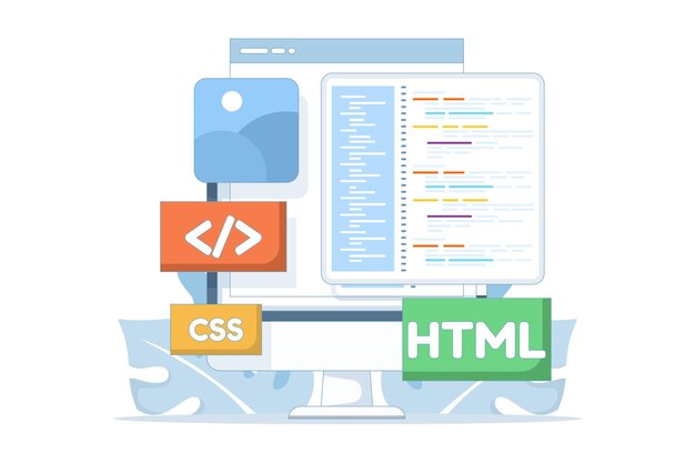 web development concept with html css programming coding and programmer
