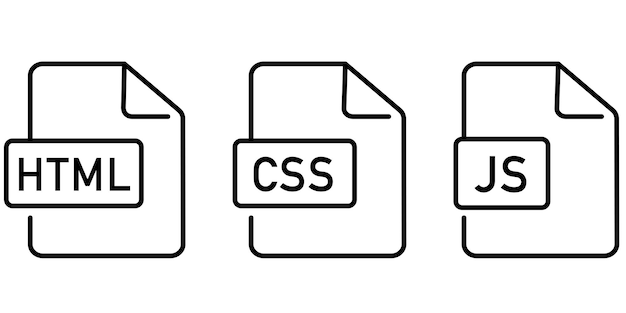 web development file of html css and javascript programming languages symbol set