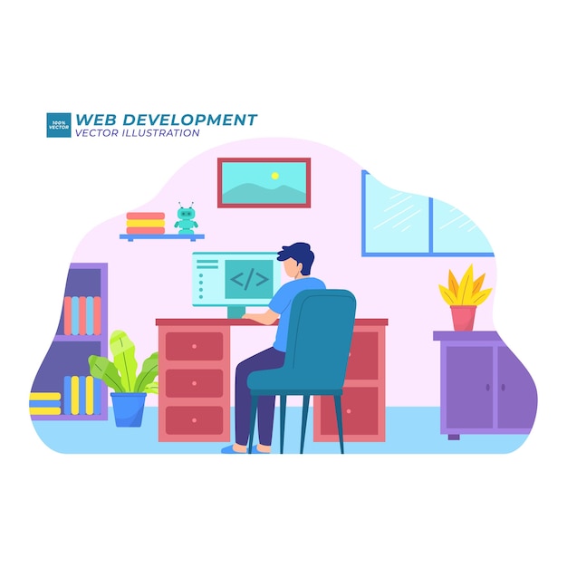 web development flat illustration developer program develop application