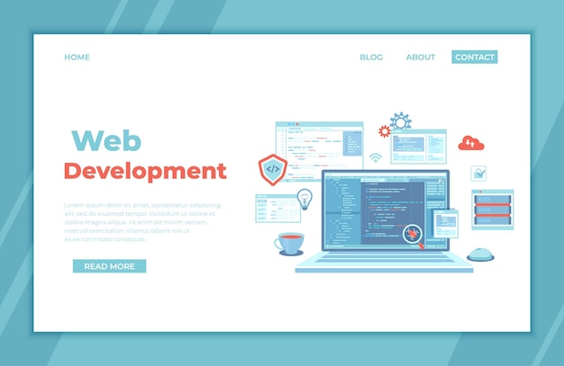 web development programming coding. laptop with program code on the screen, virtual screens