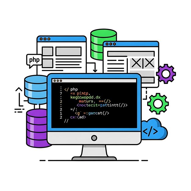 web development and programming concept with code and databases