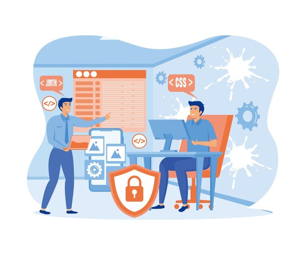 web development programming languages programmer developing website coding flat vector modern illustration