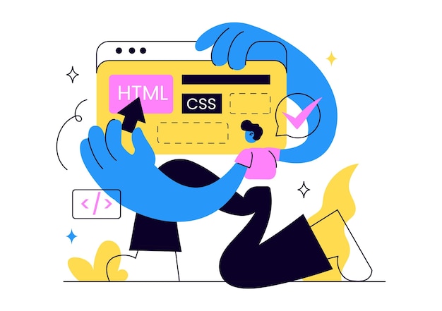 web development vector illustration featuring website design coding process responsive interface programming tools and digital technology solutions