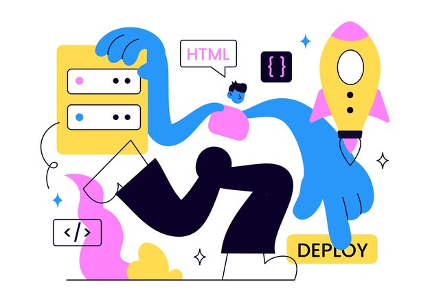 web development vector illustration featuring website design coding process responsive interface programming tools and digital technology solutions