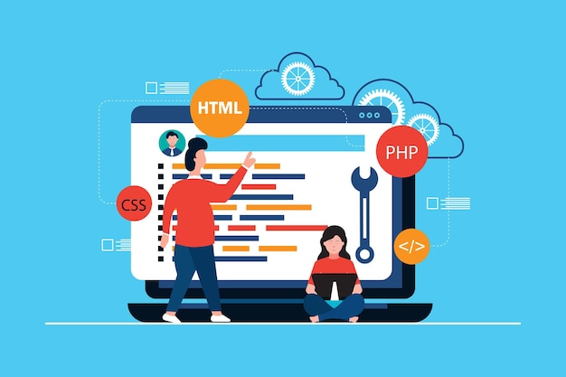 web development and website programming coding vector concept