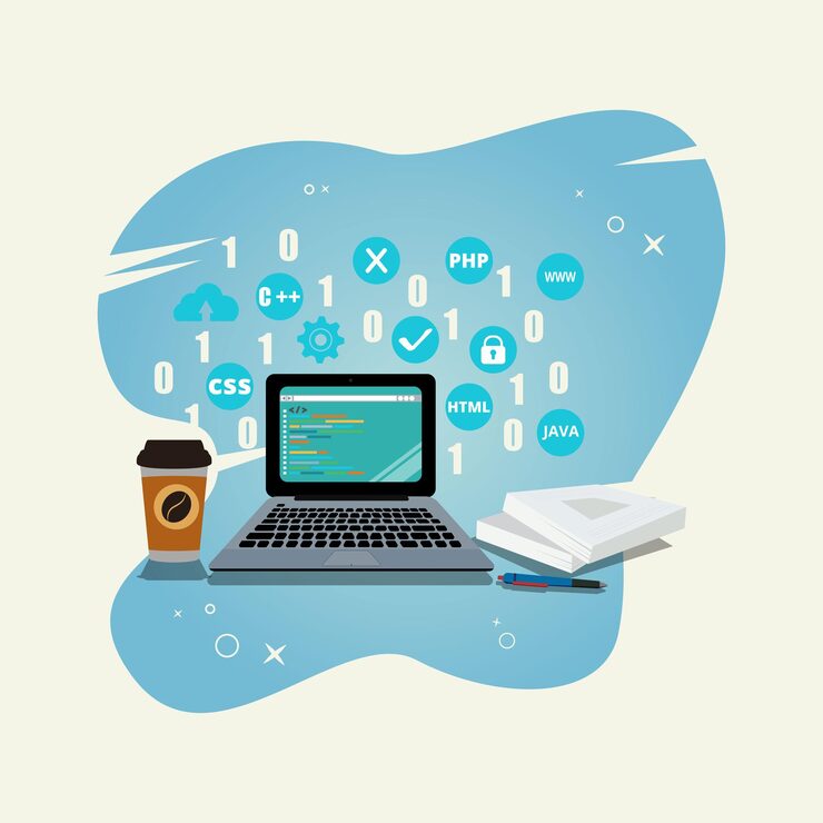 Vector web programming script code program script html coding algorithm vector