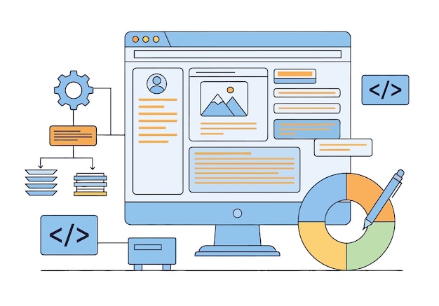 website interface design and coding process on computer screen for web development project