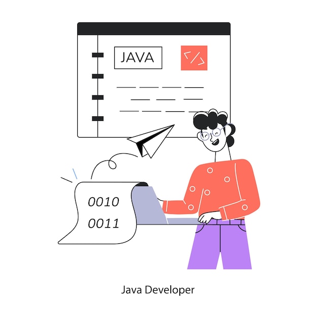 a welldesigned linear mini illustration of a java developer