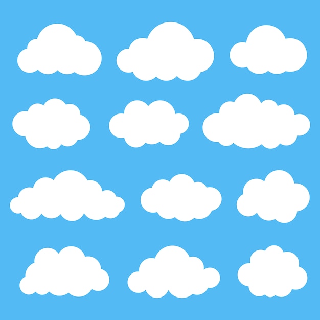 white clouds on blue background set.