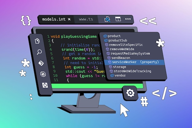 window for developing computer programs displayed on computer programming and coding concept