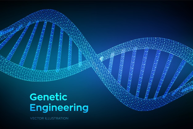 wireframe dna sequence with binary code,