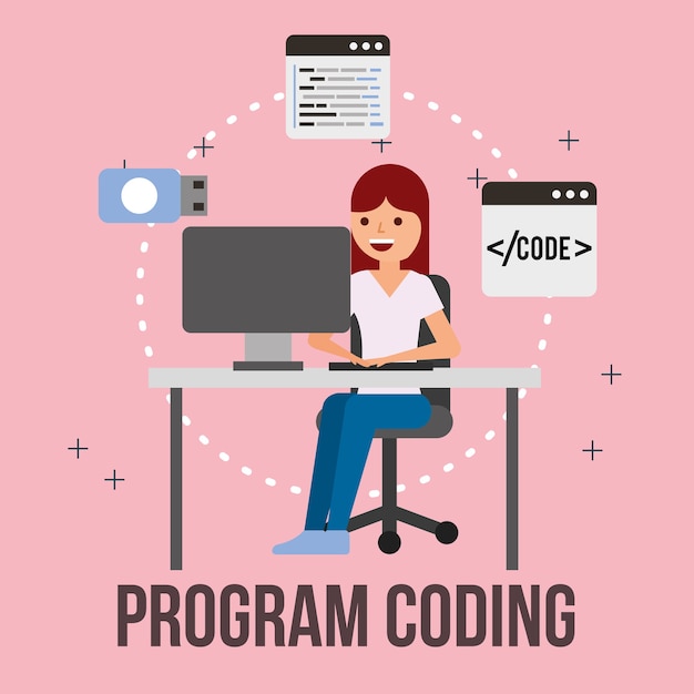 woman programmer work process program coding 