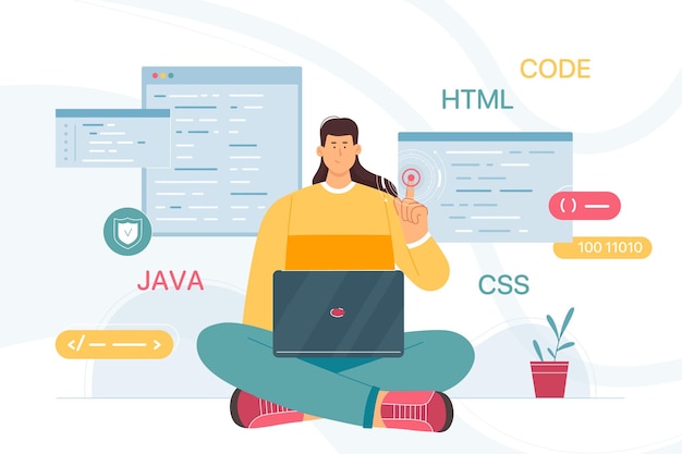 work of developer and coder with interactive interface coding with computer language