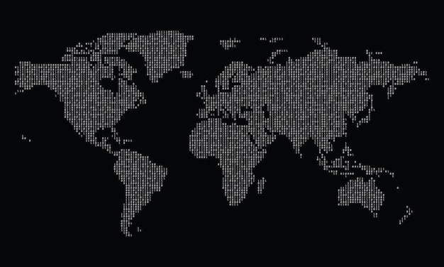 world map made from binary data code