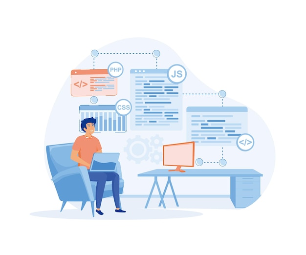 young programmer concentrated at working project developing programming and coding technologies