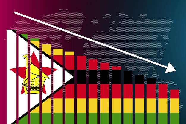 zimbabwe bar chart graph decreasing values crisis and downgrade news banner fail and decrease