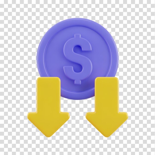 3D Money Decrease Icon with Down Arrows