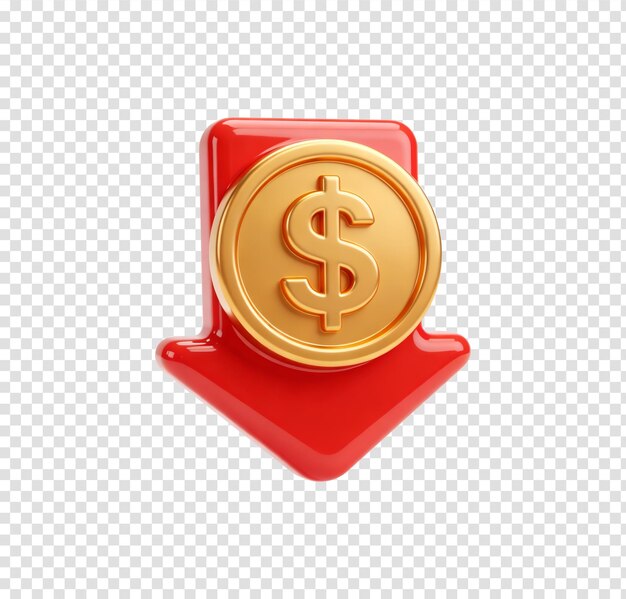 Financial Decrease Icon with Dollar Coin and Down Arrow
