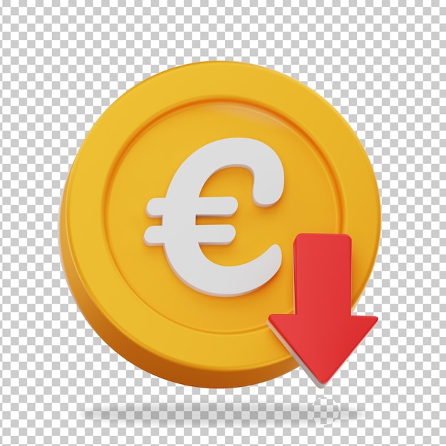 3D Render Decrease Euro Coin