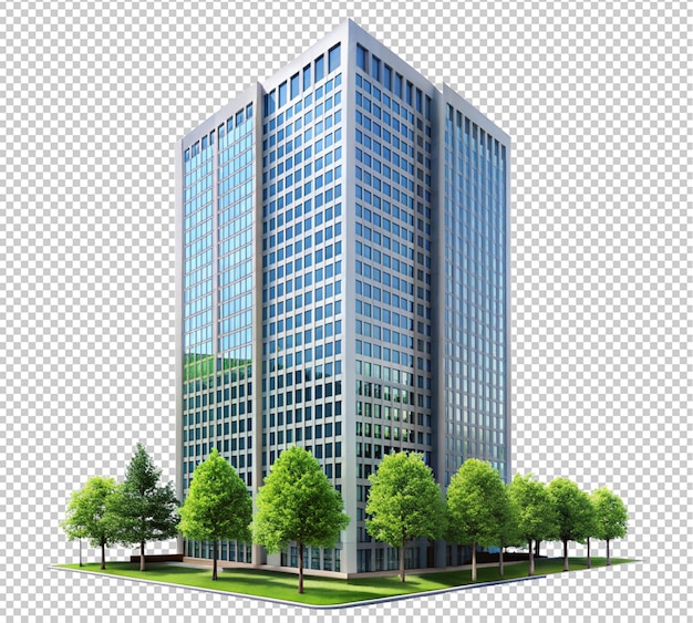 un edificio con árboles y un edificio en él