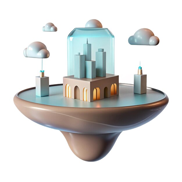 un modelo de un edificio con nubes y edificios en él