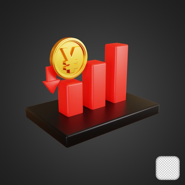 Yuan Decrease Graph 3D illustration