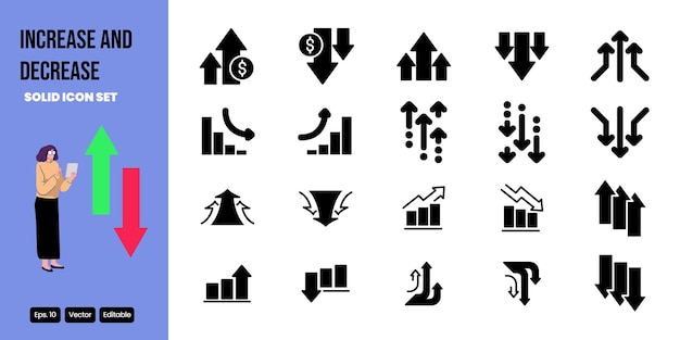 Increase and Decrease solid icon set vector design good for web and mobile app