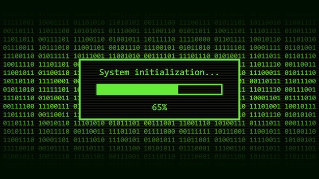 System initialization loading bar digital technology binary code background
