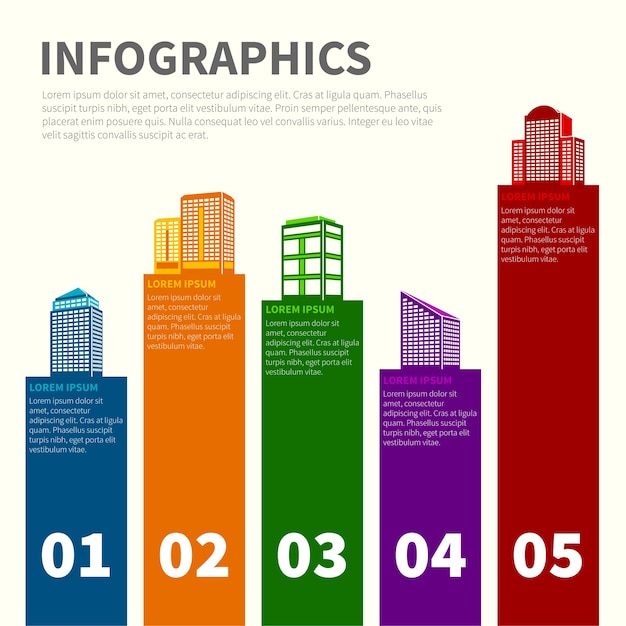 Infografía con edificios de colores