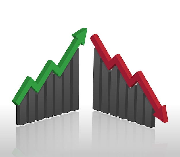 3D Profit Increase and Loss Decrease Graph Illustration with Trend Arrows