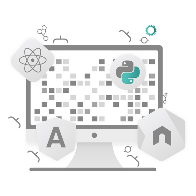 AI Python Nodejs Language Data Processing Tech Illustration