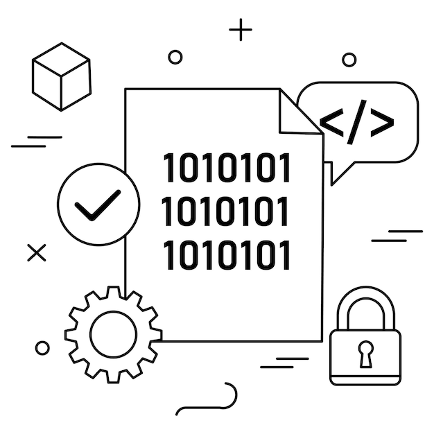 Binary Code Data Processing and Cybersecurity Concept