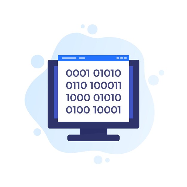 Binary code vector icon with computer flat design