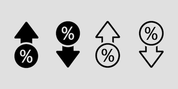 Black and white percentage change with arrows increase decrease