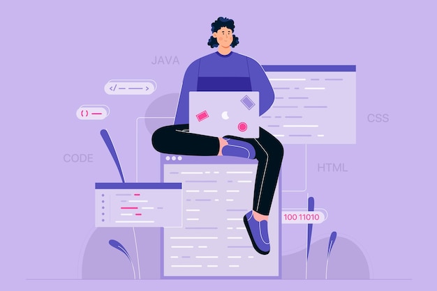 codificación de scripts y programación en php python programador javascript trabajando en línea