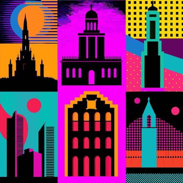 un collage de imágenes de edificios y edificios
