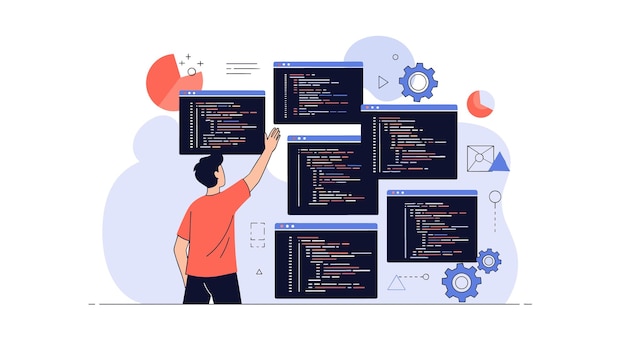 Developer Managing Multiple Code Windows