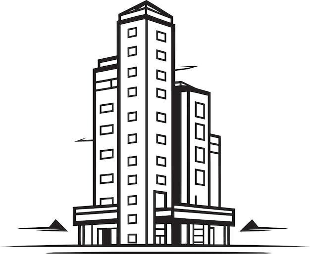 un dibujo de un edificio con un edificio en la parte superior